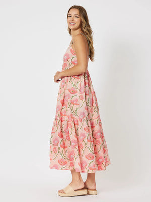 Torquay Cotton Tiered Dress - Coral