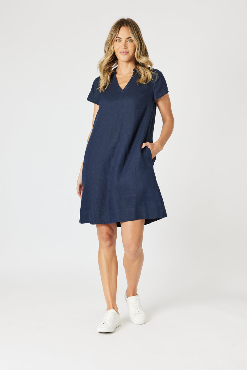 Delta Lino Dress - Navy