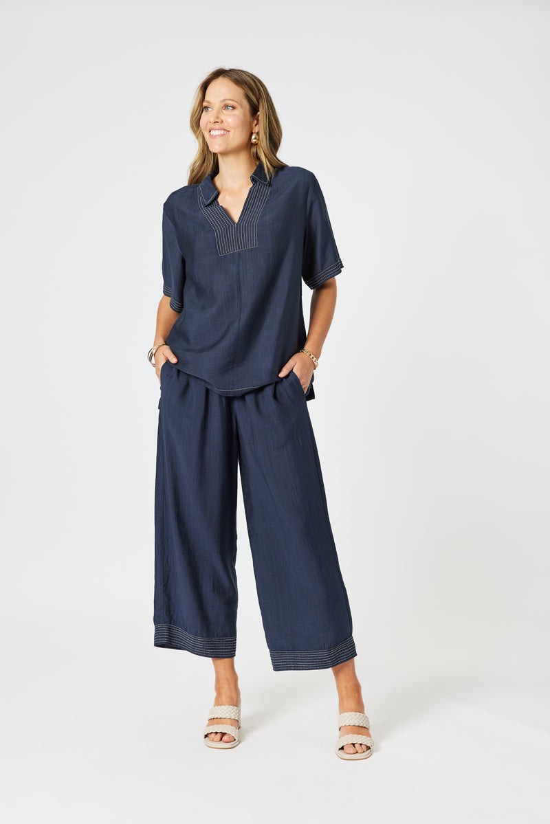 Top Stitch Pant- Navy