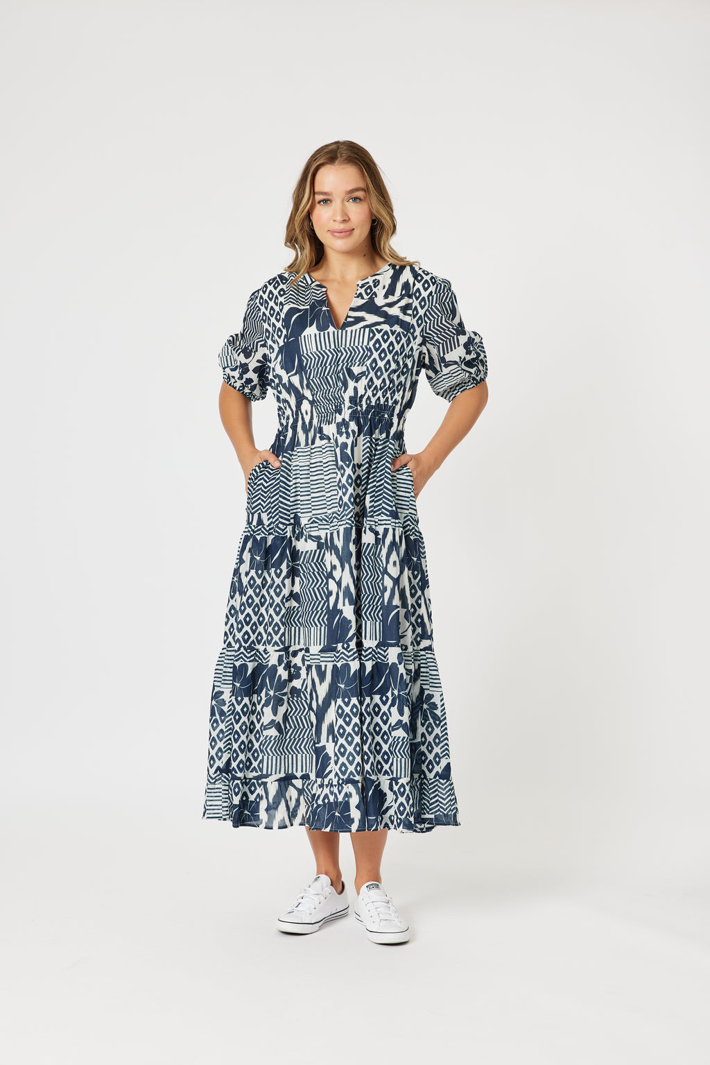 Calabasas Print Dress - Navy/White