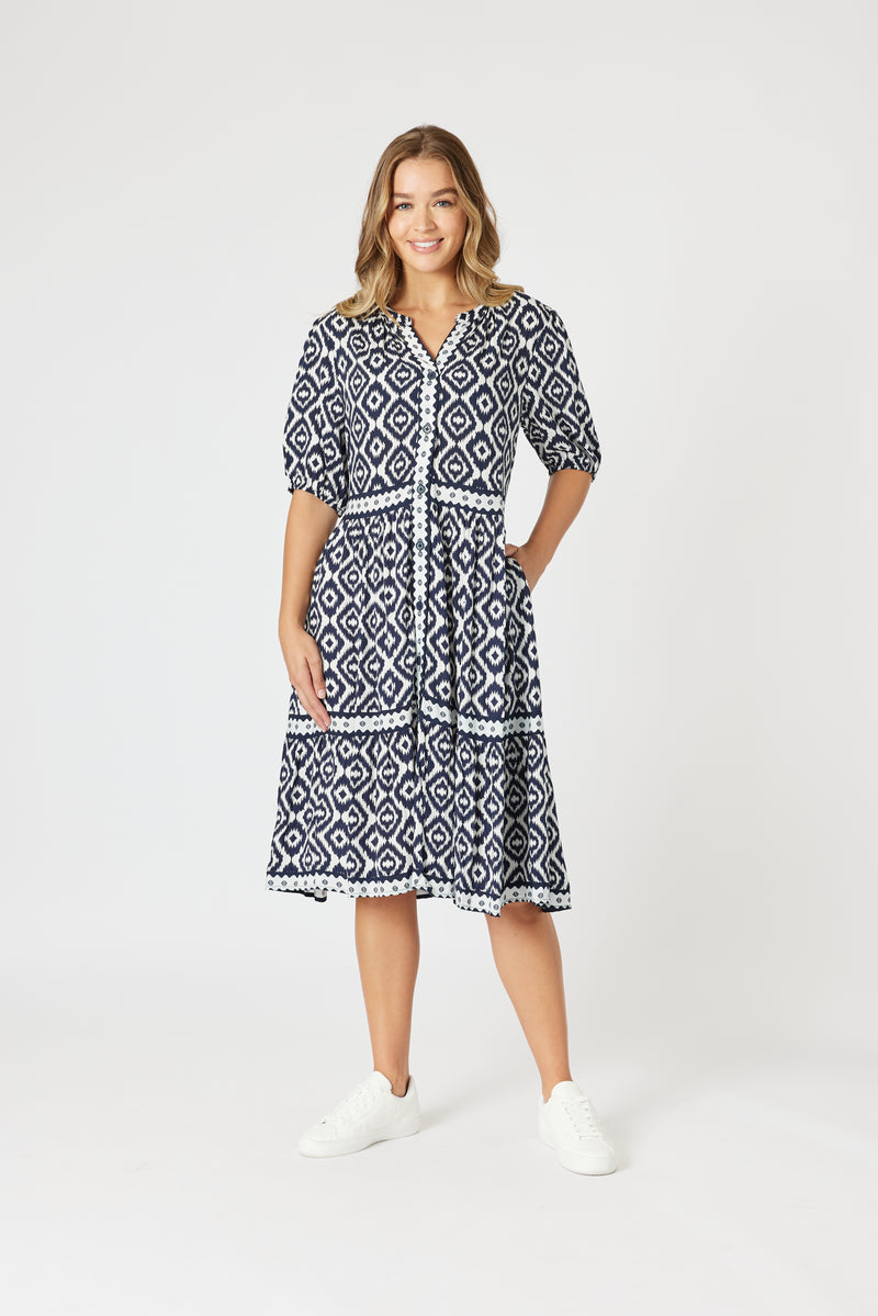 Diamonds are Forever Print Tier Dress - Navy/White