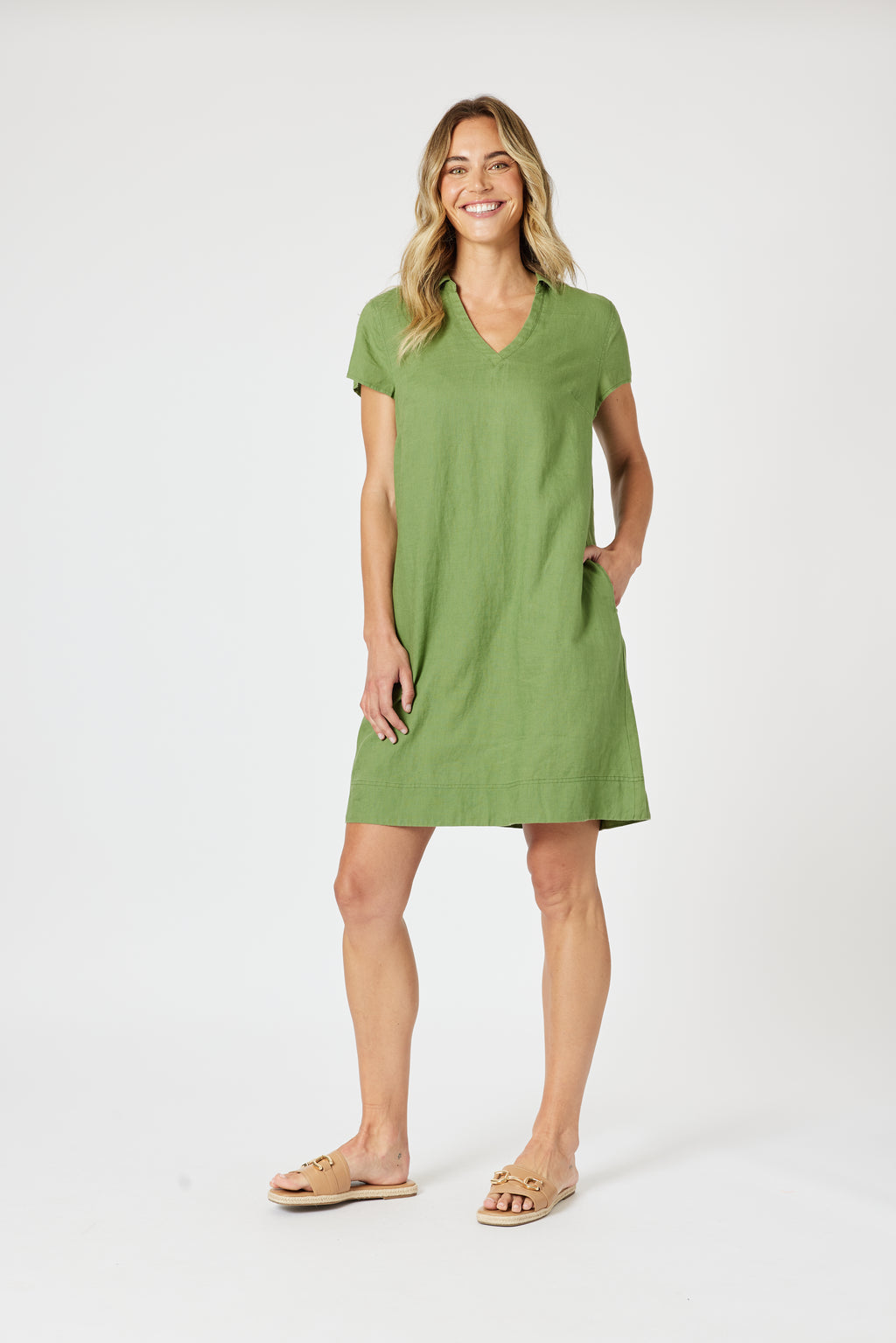 Bravo Linen Dress - Basil