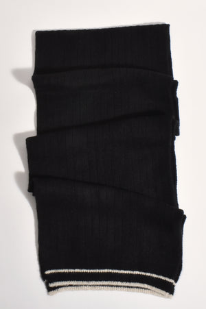 Contrast Edge Wool Blend Ribbed Scarf (Black)
