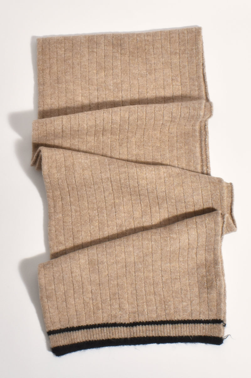 Contrast Edge Wool Blend Ribbed Scarf (Camel)