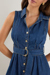Archer Storm Blue Denim Sleeveless Mini Shirt Dress