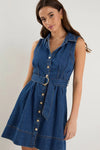 Archer Storm Blue Denim Sleeveless Mini Shirt Dress