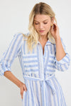 Cyprus Blue Stripe LS Shirt Midi Dress
