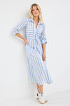 Cyprus Blue Stripe LS Shirt Midi Dress