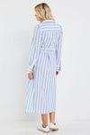 Cyprus Blue Stripe LS Shirt Midi Dress