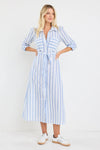 Cyprus Blue Stripe LS Shirt Midi Dress