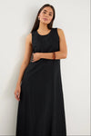 Easygoing Black Linen Blend Sleeveless Crew Neck Midi Dress