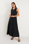 Easygoing Black Linen Blend Sleeveless Crew Neck Midi Dress