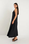 Easygoing Black Linen Blend Sleeveless Crew Neck Midi Dress