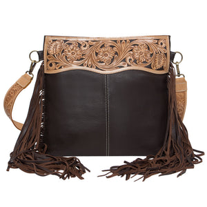 Brown & Tan Tooled Fringe Handbag