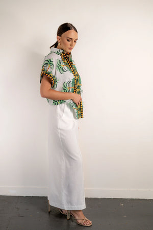 Palazzo pant with front pleat White
