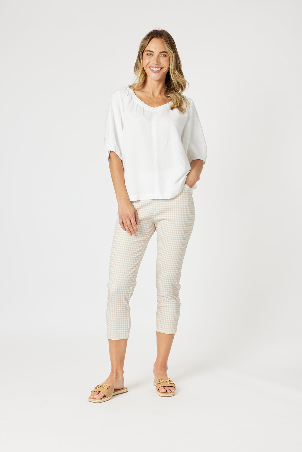 Lino V Neck Top - White
