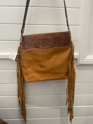 Brown & Tan Tooled Fringe Handbag