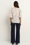 Recall Ivory Sketch Floral Pleat Sleeve Crew Top