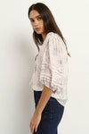 Recall Ivory Sketch Floral Pleat Sleeve Crew Top