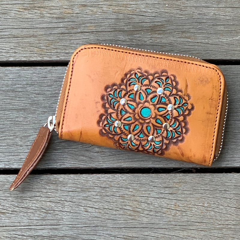 Summer Mini Zip Round Wallet- Vintage Tan