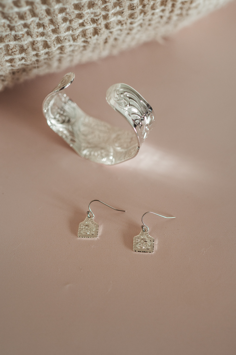 Chiseled Cow Tag Earrings