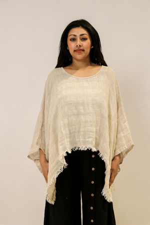 Alice Fringed Poncho Top Natural Combo