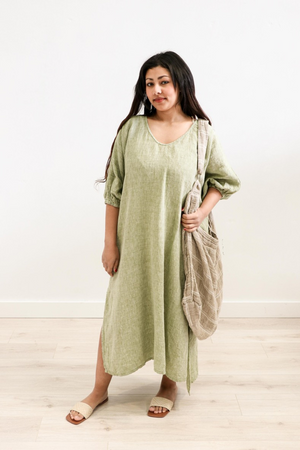 Rosa Elasticated Sleeve Kaftan Chambray Green