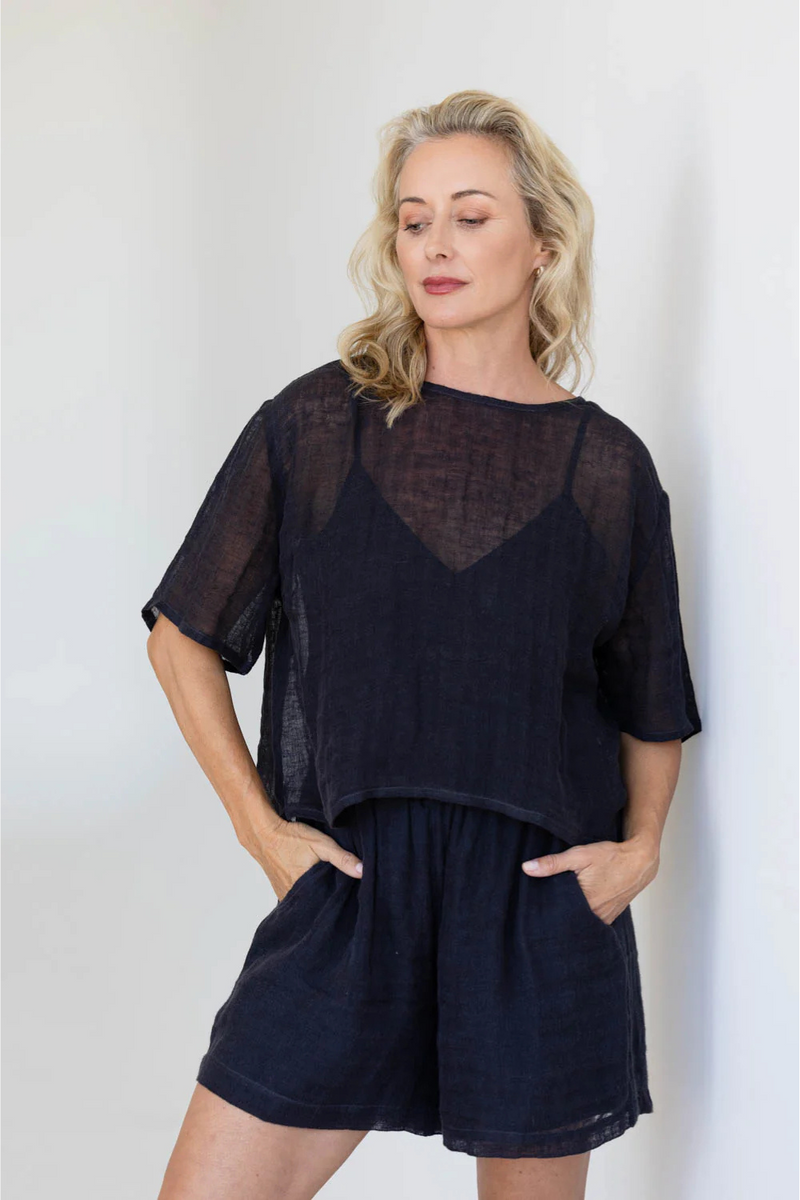 Tallons Linen Shorts- Midnight