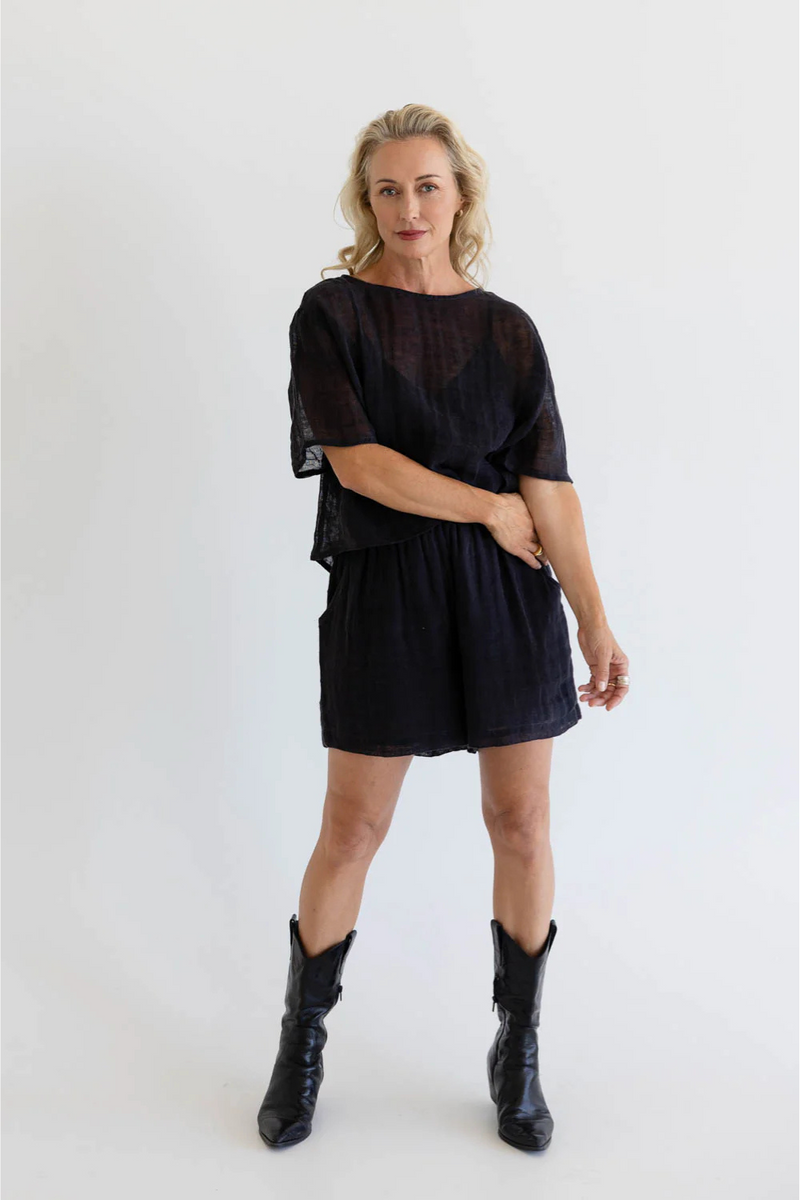 Olivia Linen Top- Midnight