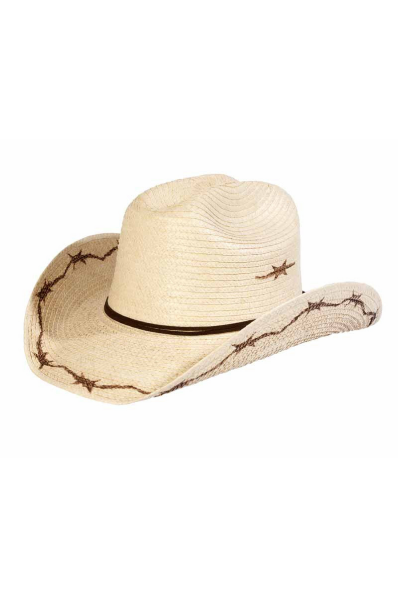 Kids Cattleman Palm Leaf Hat - Natural/Barbed Wire - Vault Country Clothing