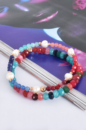 Multi Stone Pearl Mix Bracelet Set