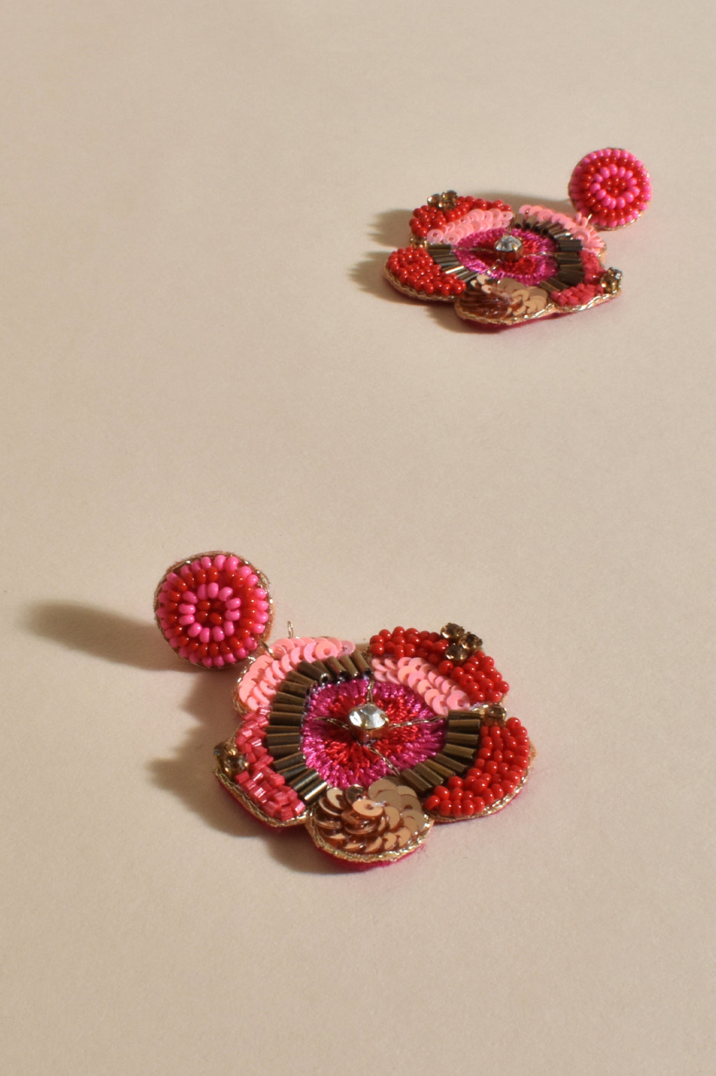Beaded Stitched Floral Drop Earrings