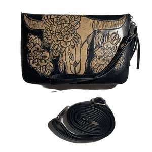 Hand Tooled Buffalo Zip Round Wallet - Vault Country Clothing