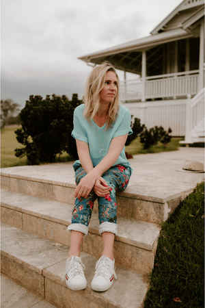 Turquoise Linen Top